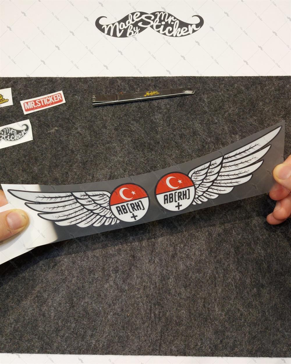 BT26 Reflektif Kanat Desenli AB Rh Pozitif (+) Kan Grubu Etiket Seti