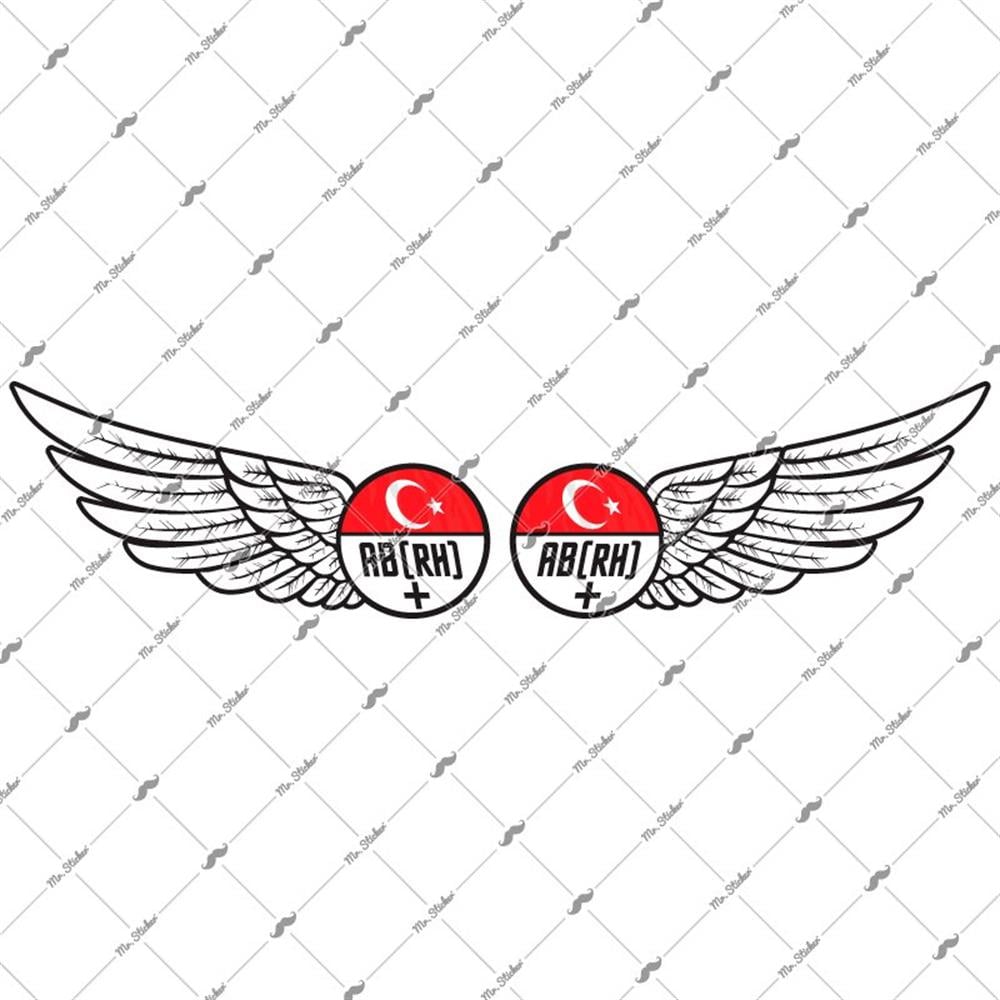 BT26 Reflektif Kanat Desenli AB Rh Pozitif (+) Kan Grubu Etiket Seti