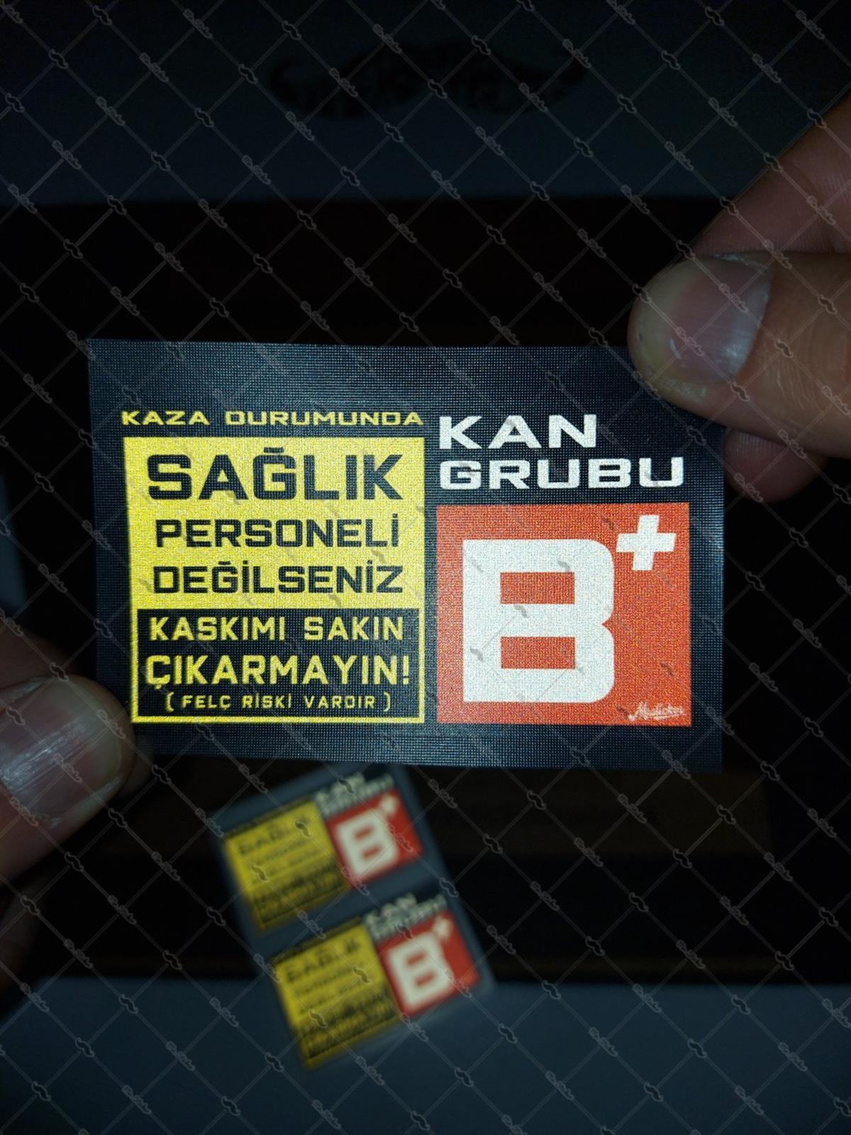 BT65 Kaskimi Cikarma Yazili B Rh Pozitif (+) Kan Grubu Etiketi