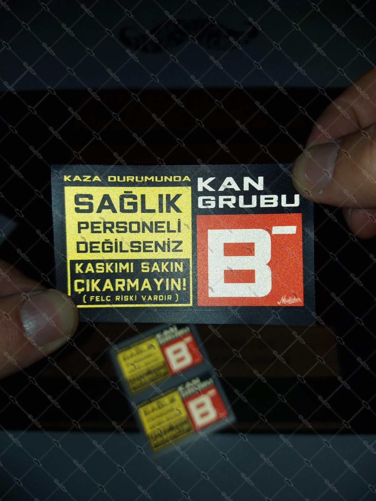 BT66-Kaskimi Cikarma Yazili B Rh Negatif (-) Kan Grubu Etiketi