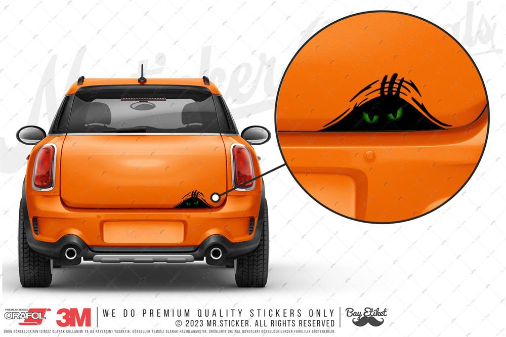 CAR11 Yari Reflektif Bagajdan Bakan Yesil Canavar Gozler Etiketi