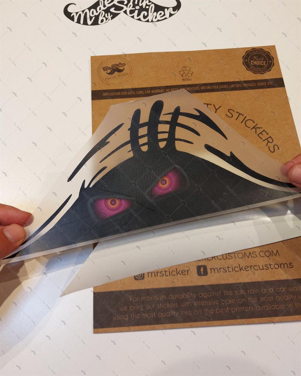 CAR12 Yari Reflektif Bagajdan Bakan Mor Canavar Gozler Etiketi