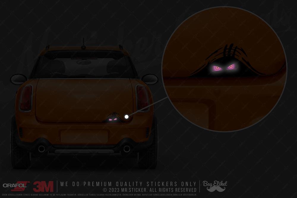 CAR12 Yari Reflektif Bagajdan Bakan Mor Canavar Gozler Etiketi