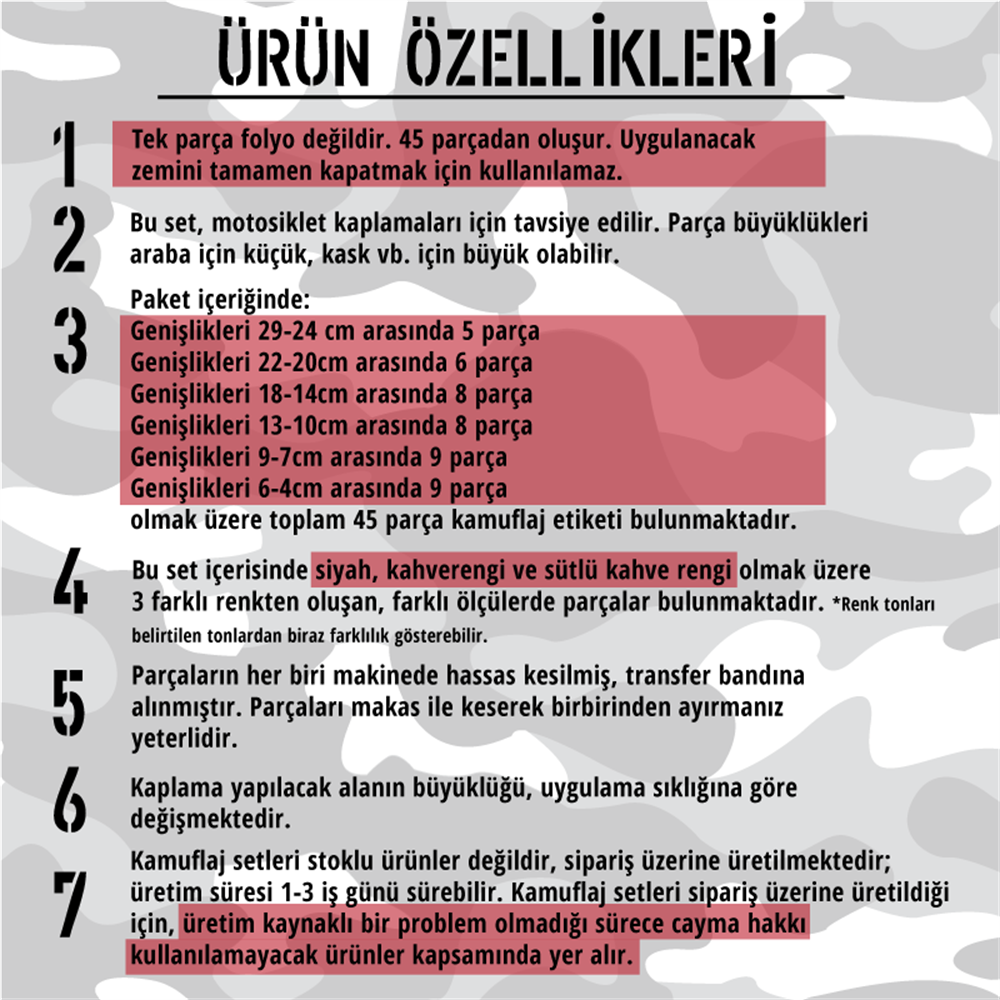 CMO503M - 45 Parca Ucgen Kamuflaj Seti - (Siyah-Kahverengi-Sultu Kahve)