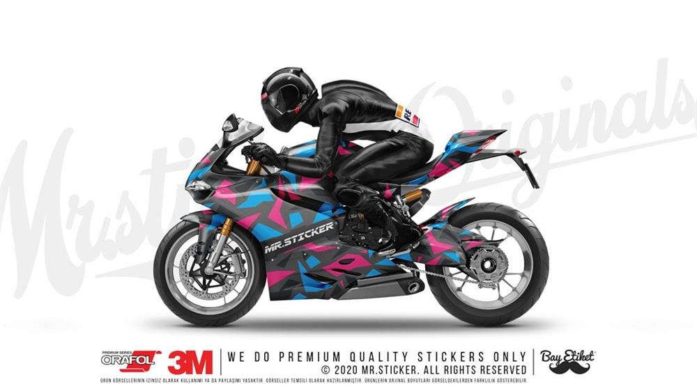 CMO511M - 45 Parca Ucgen Kamuflaj Seti - (Mavi-Fuşya-Siyah)