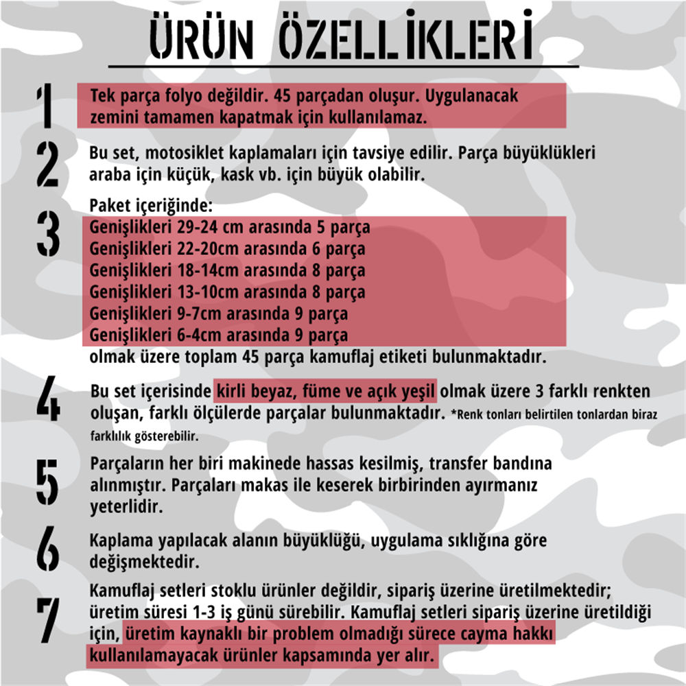 CMO515M - 45 Parca Ucgen Kamuflaj Seti (Açık Gri-Füme-Açık Yeşil)