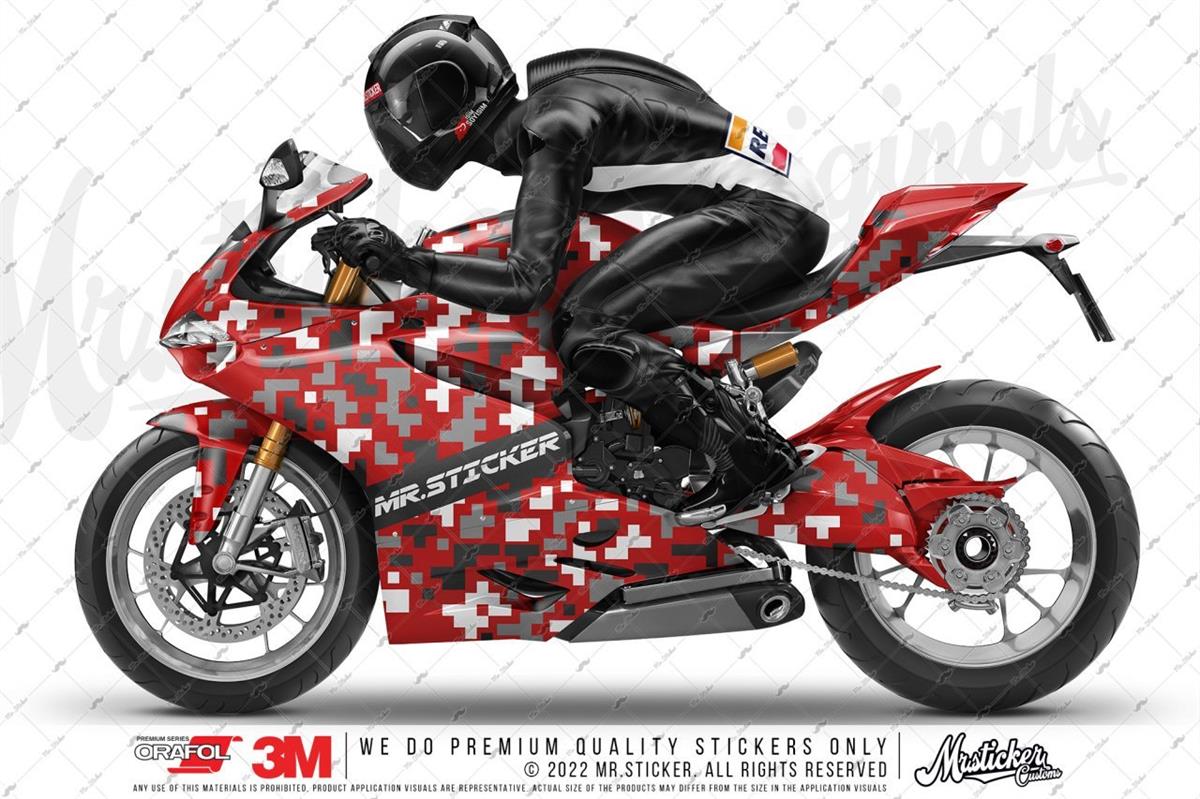 CMO708 Motosiklet Kaplamaya Uygun Pixel Kamuflaj Seti Gri - Füme - Beyaz Renk