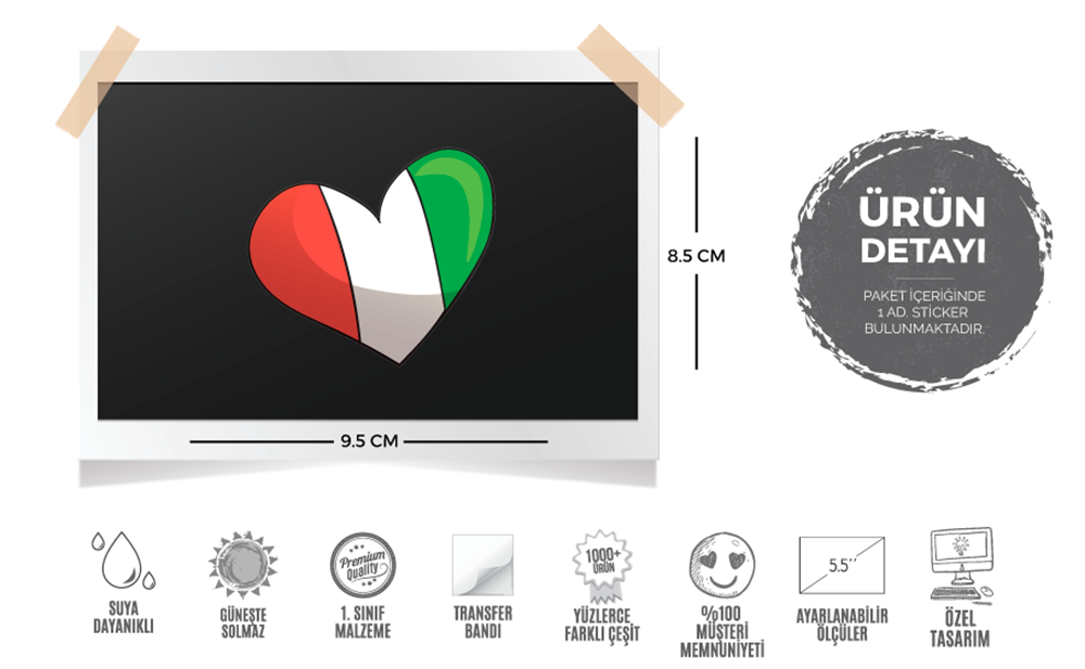 ITF2 Kalp Desenli Italya Bayrak Etiketi