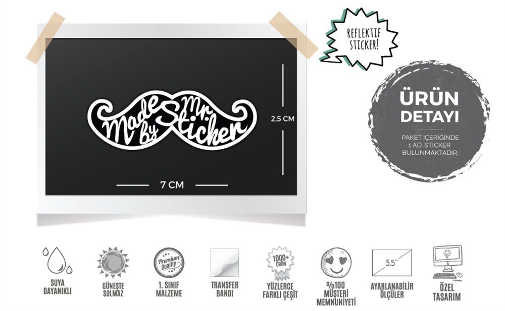 MRSTC10 Reflektif Mr.Sticker Bıyık Etiketi