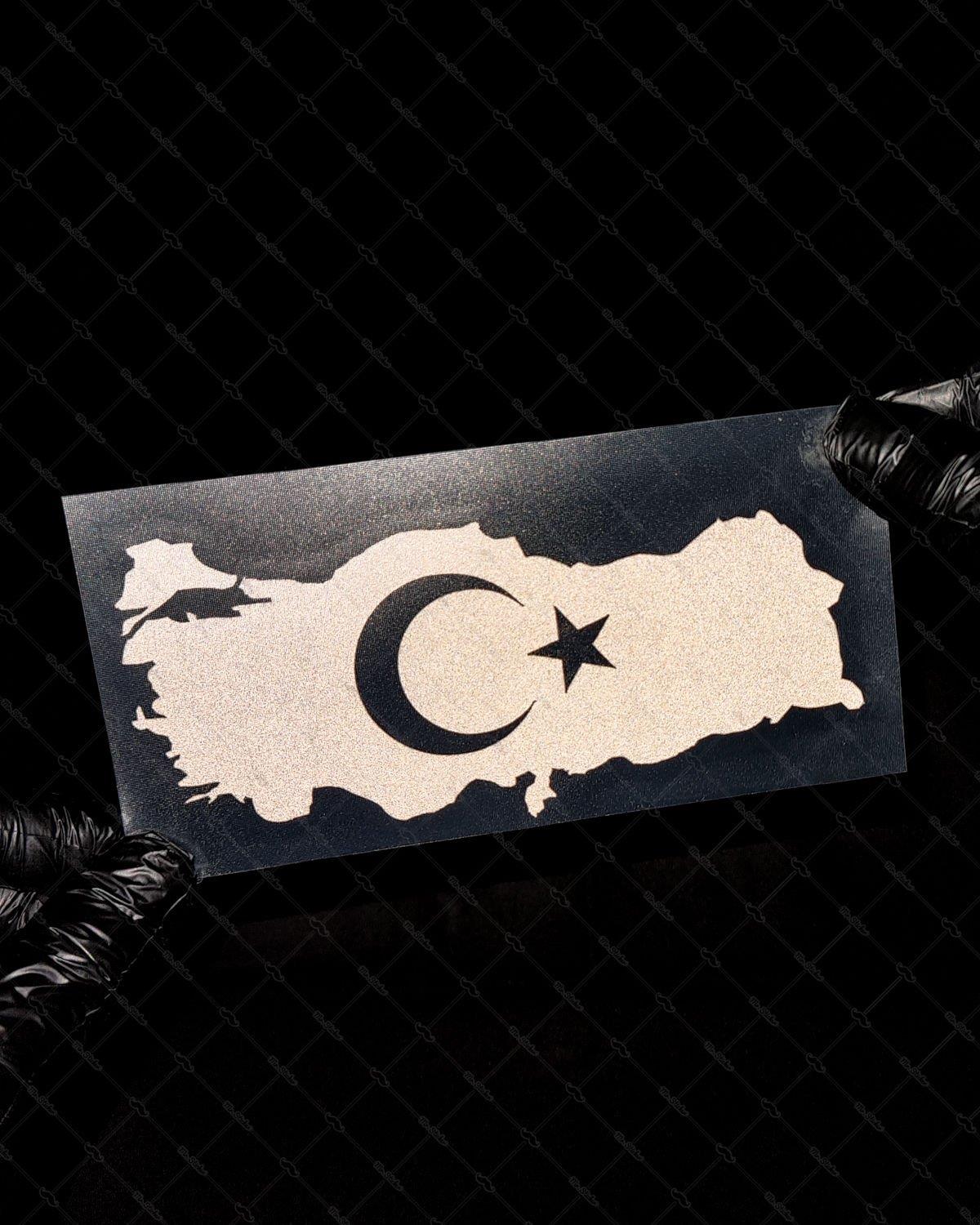 RFBK33 Siyah Reflektif Ay Yıldızlı Türkiye Haritası