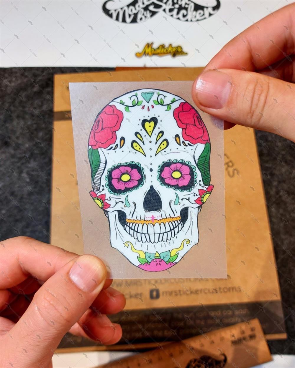 RFHLM15 Reflektif Sugarskull Kurukafa Etiketi