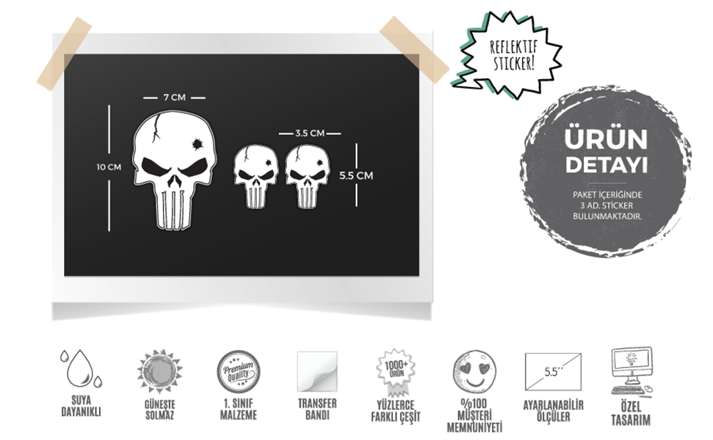 RFHLM171 Reflektif SS Kurukafa Etiketi 3lu Set