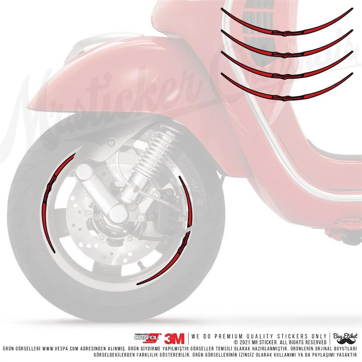 RFHLM225 Vespa Uyumlu Reflektif Sei Giorni Yazili Jant Etiketi Ikili Set