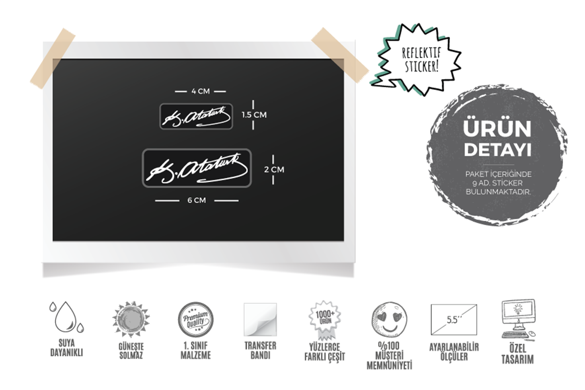 RFHLM228 Reflektif Kemal Ataturk Imza Seti - 9 lu Set