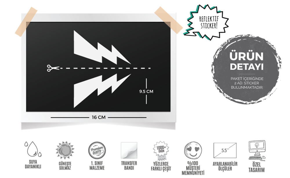 RFHLM43 Reflektif Yildirim Etiketi - Simetrik Sol Sag Set