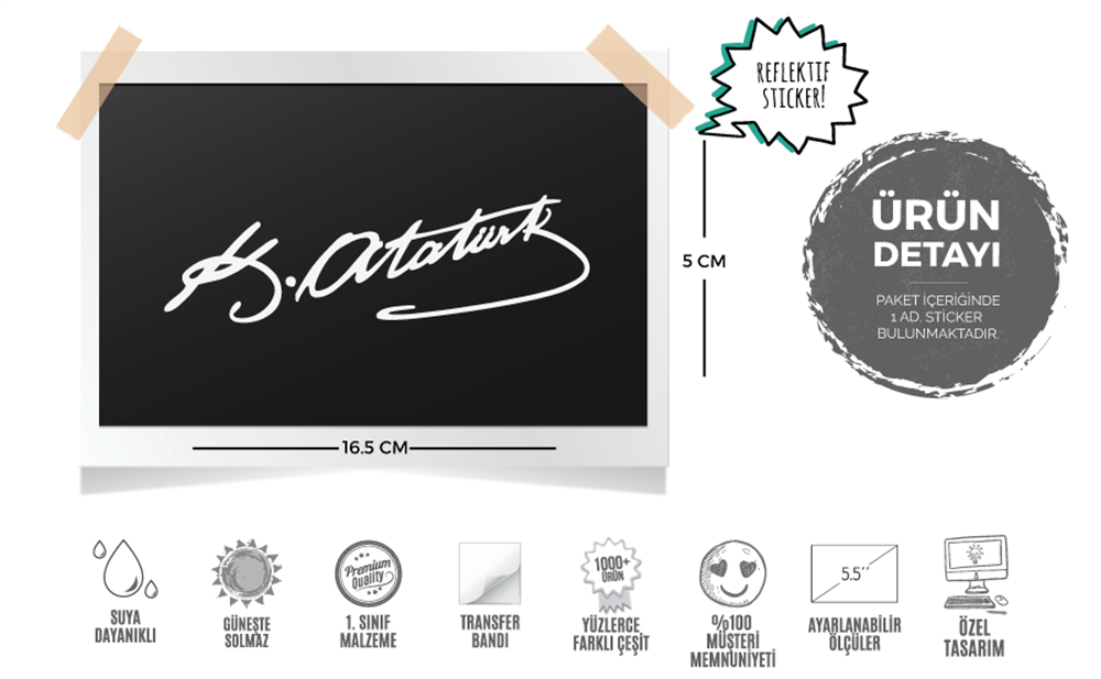 RFHLM71 Reflektif Mustafa Kemal Ataturk Imzasi Etiketi