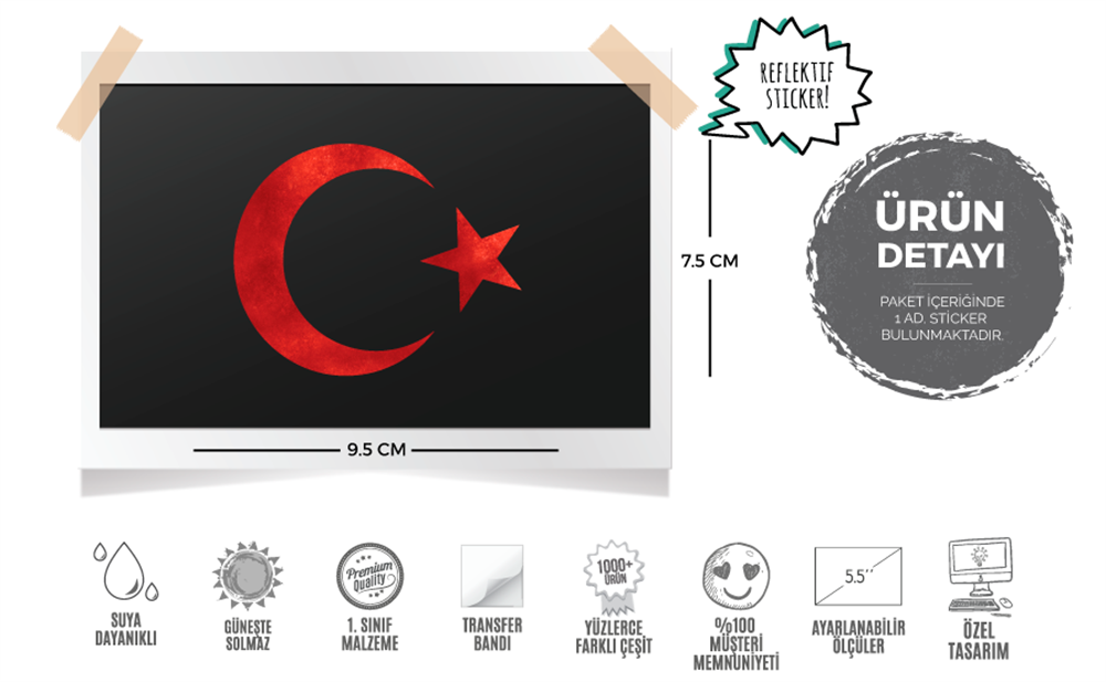 RFHLM77 Reflektif Ay Yildiz Etiketi - Kan Kirmizi