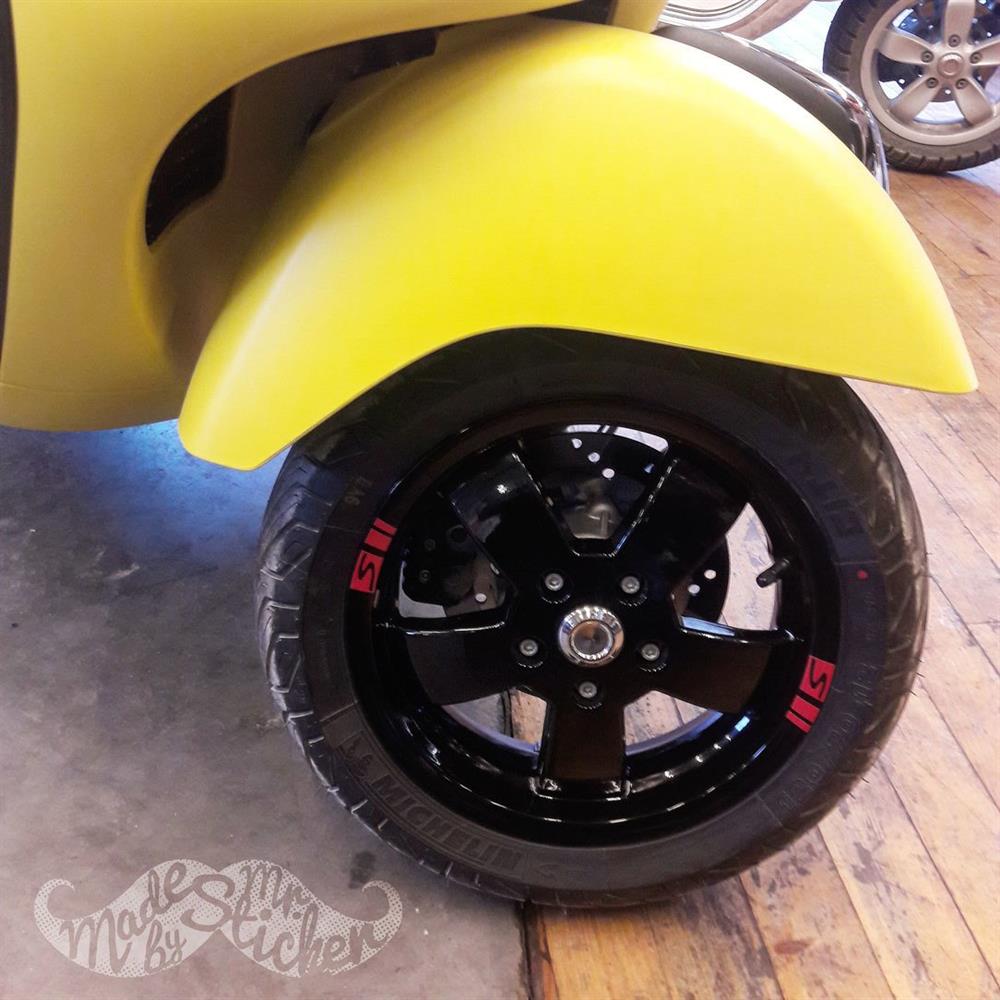 RFHLM83 Vespa Jant Sticker Seti - 4 ad Jant Uzeri Kirmizi Renk