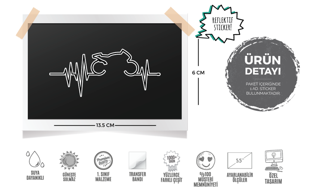 RFHLM85 Reflektif Motosiklet Kalp Ritm Etiketi