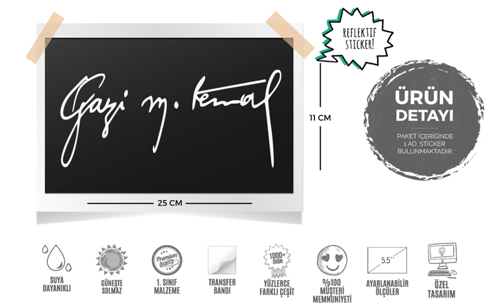 RFHLM96 Reflektif Gazi Mustafa Kemal Imzasi - Buyuk Boy