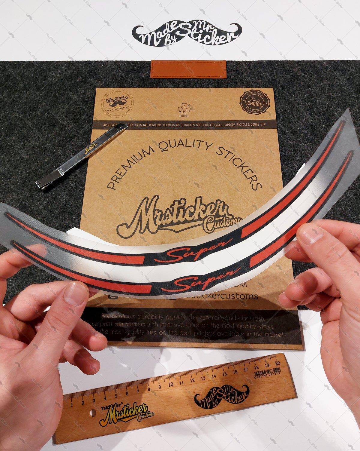 RFHLMBDL12 Avantaj Set Vespa Uyumlu Reflektif Super Yazili Jant Etiketi - Kirmizi Renk