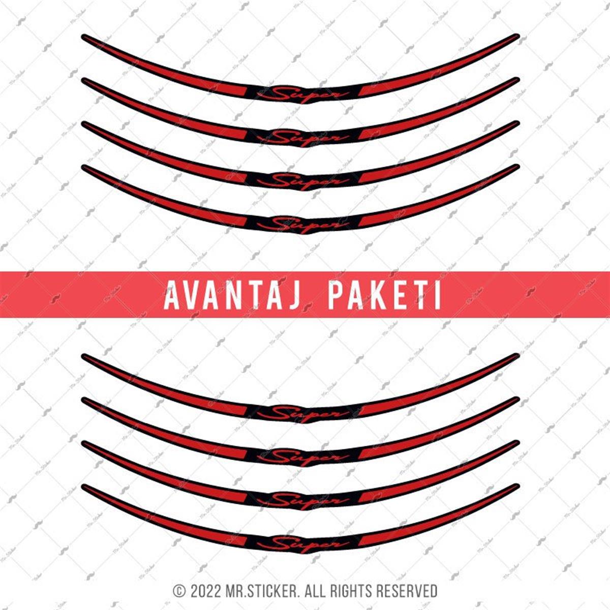 RFHLMBDL12 Avantaj Set Vespa Uyumlu Reflektif Super Yazili Jant Etiketi - Kirmizi Renk