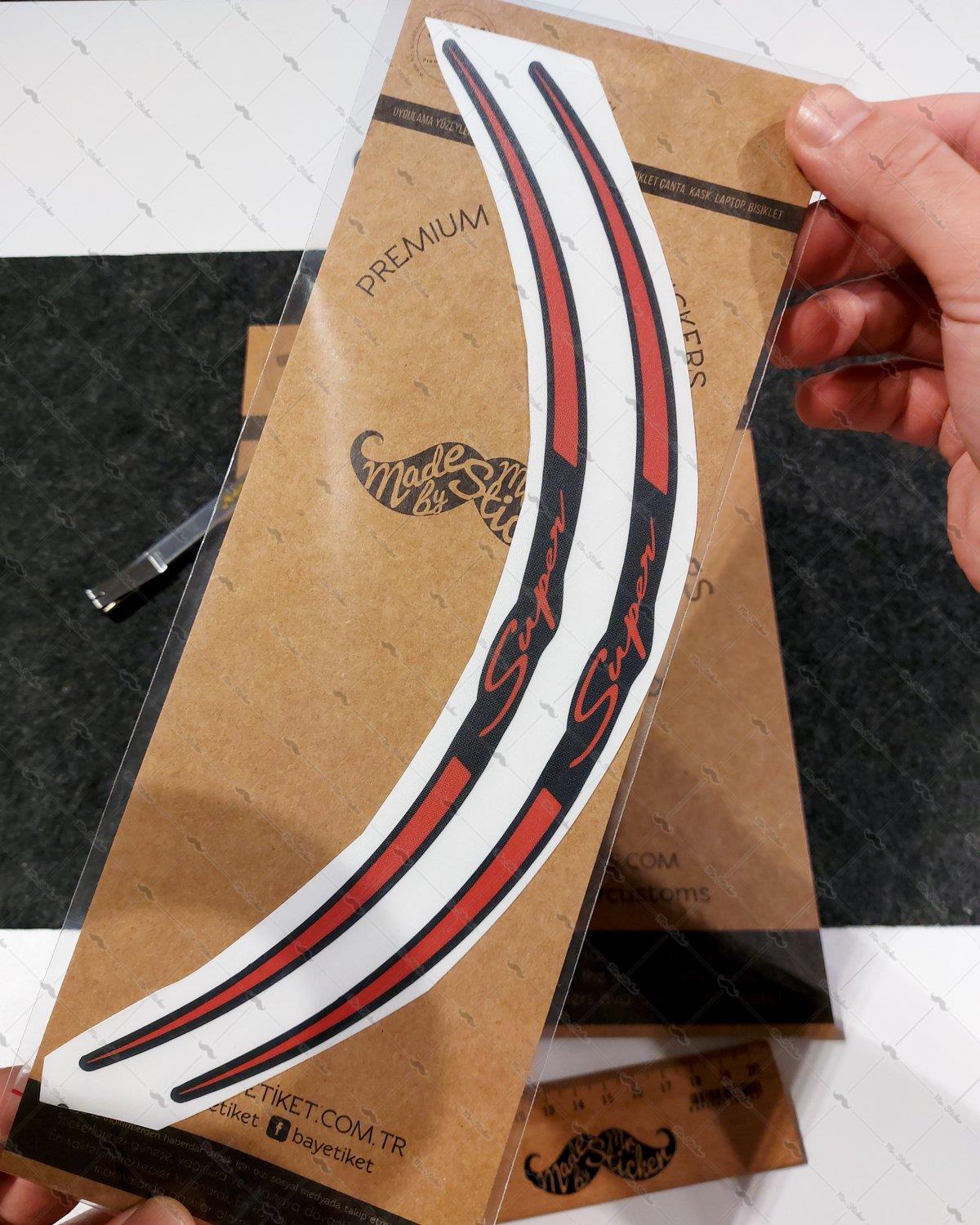 RFHLMBDL12 Avantaj Set Vespa Uyumlu Reflektif Super Yazili Jant Etiketi - Kirmizi Renk