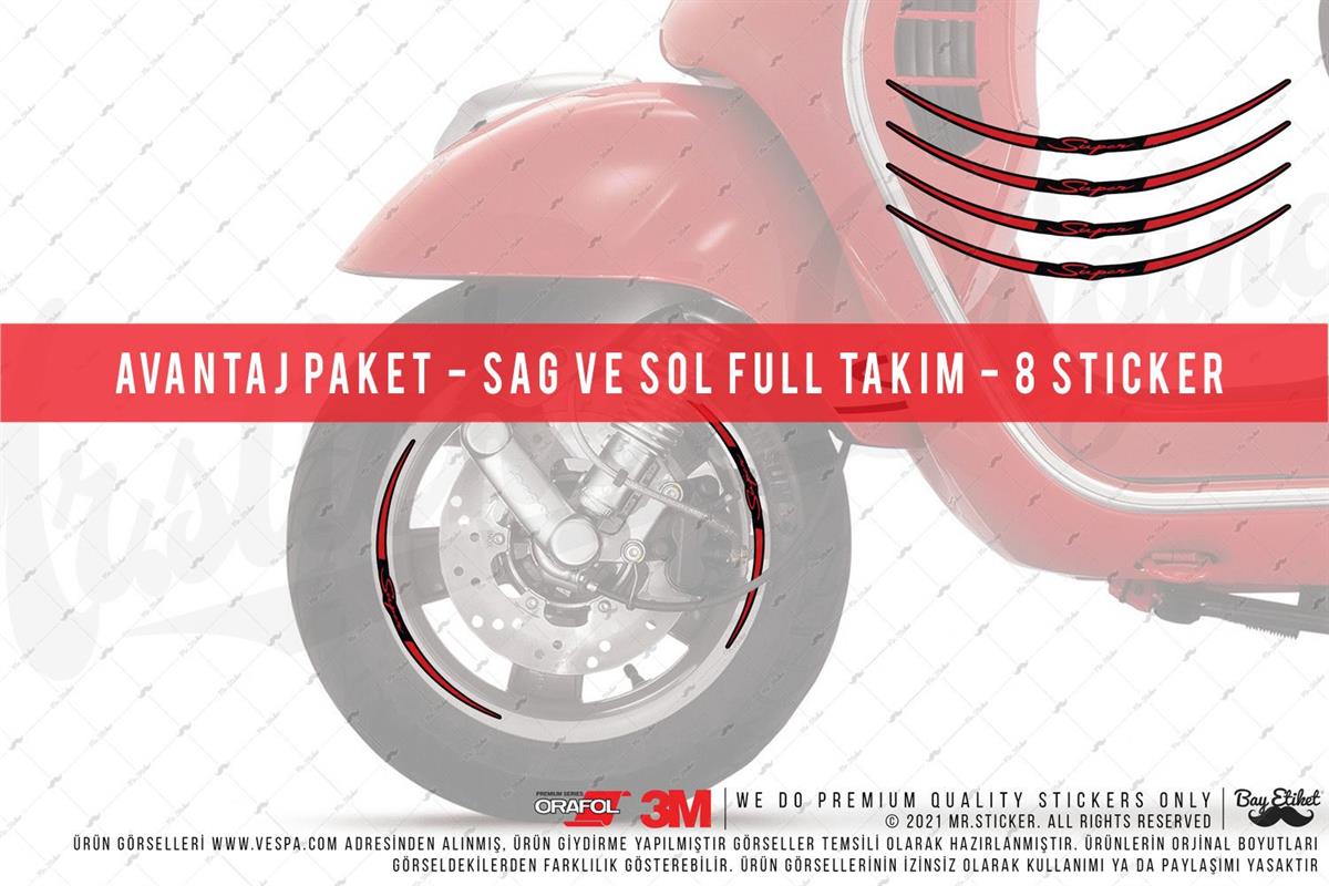 RFHLMBDL12 Avantaj Set Vespa Uyumlu Reflektif Super Yazili Jant Etiketi - Kirmizi Renk