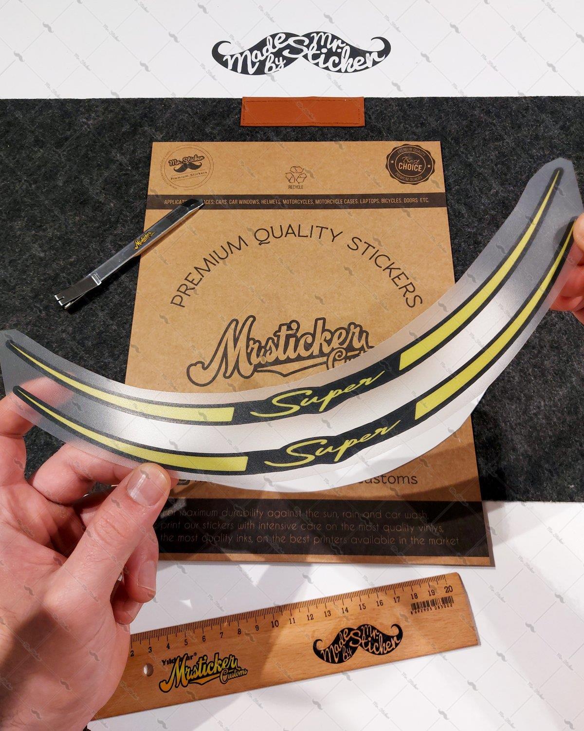 RFHLMBDL13 Avantaj Set Vespa Uyumlu Reflektif Super Yazili Jant Etiketi - Sari Renk