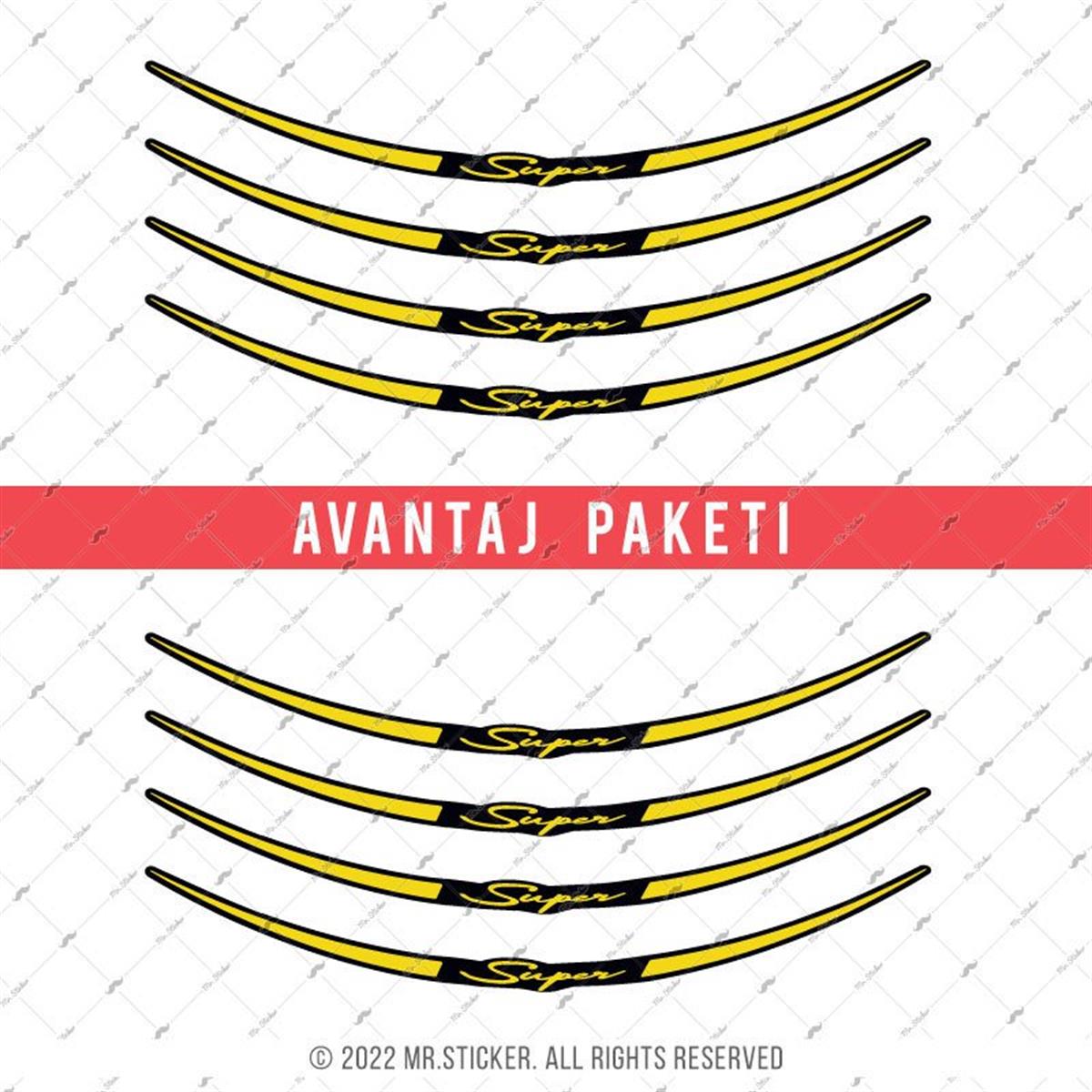 RFHLMBDL13 Avantaj Set Vespa Uyumlu Reflektif Super Yazili Jant Etiketi - Sari Renk