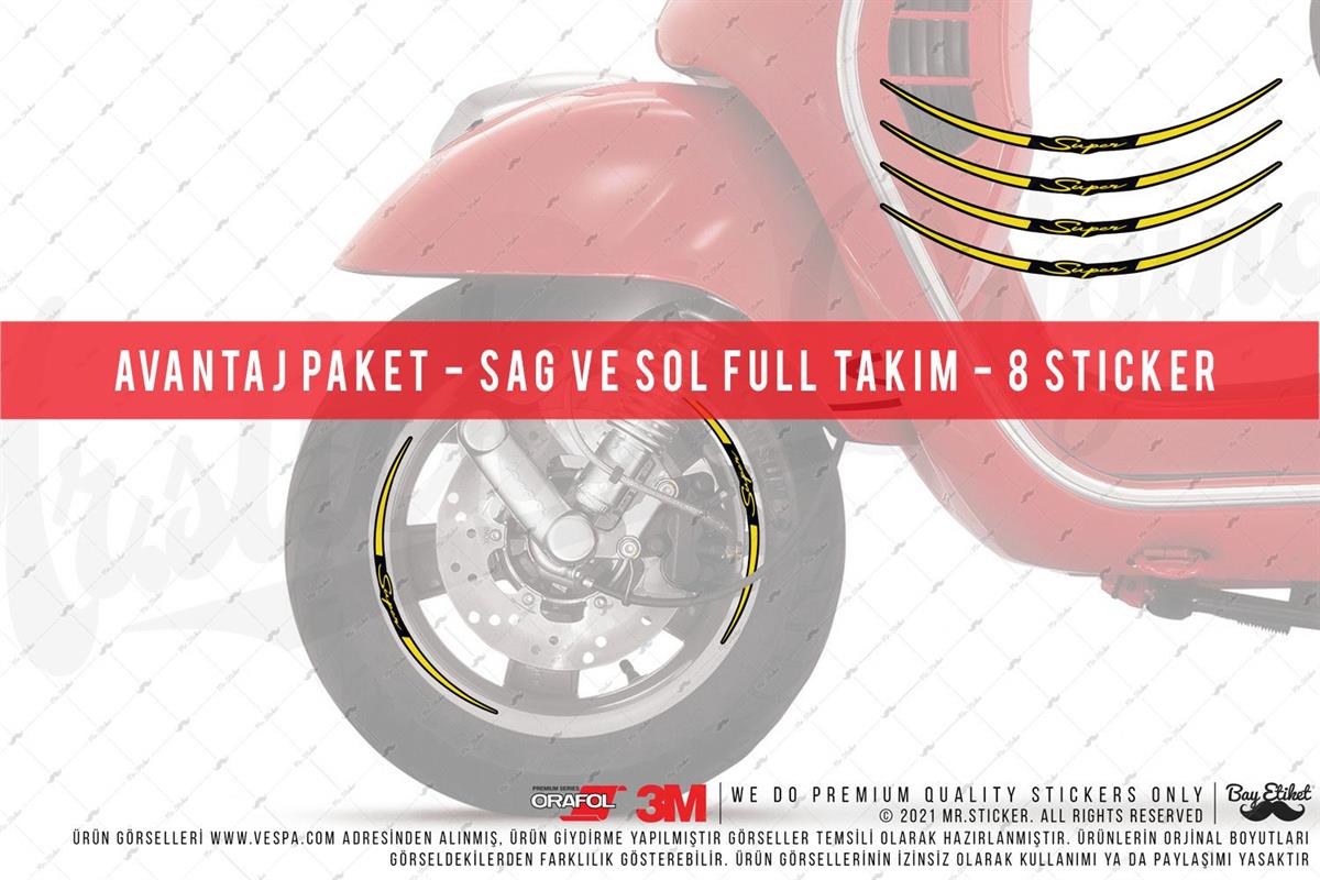 RFHLMBDL13 Avantaj Set Vespa Uyumlu Reflektif Super Yazili Jant Etiketi - Sari Renk