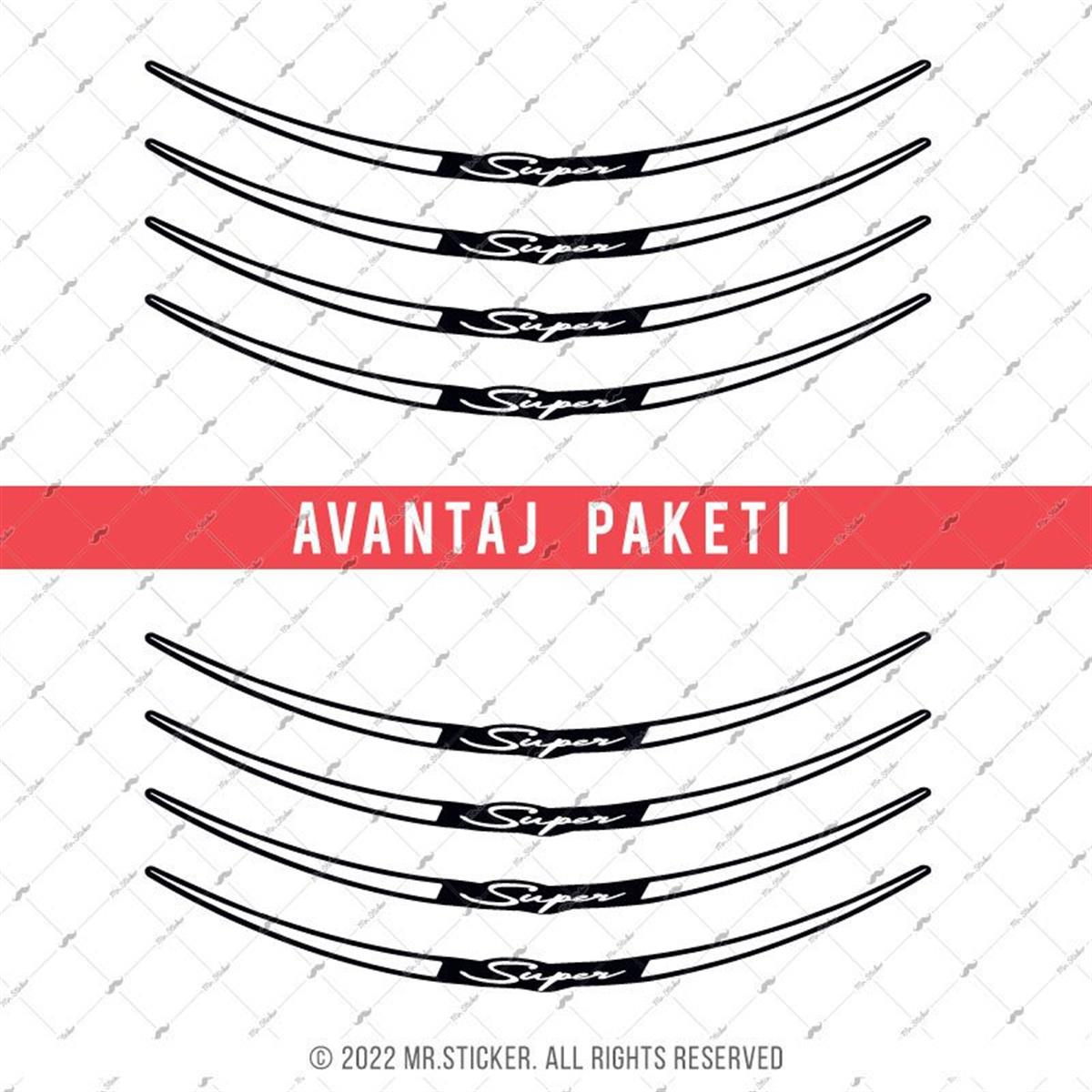 RFHLMBDL14 Avantaj Set Vespa Uyumlu Reflektif Super Yazili Jant Etiketi - Beyaz Renk