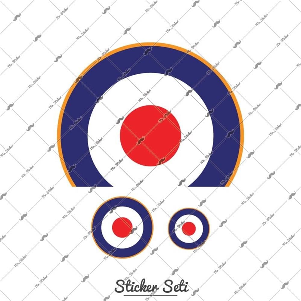 STS24 22cm (Büyük Boy) Mavi Kırmızı Yarım Yuvarlak Sticker Seti