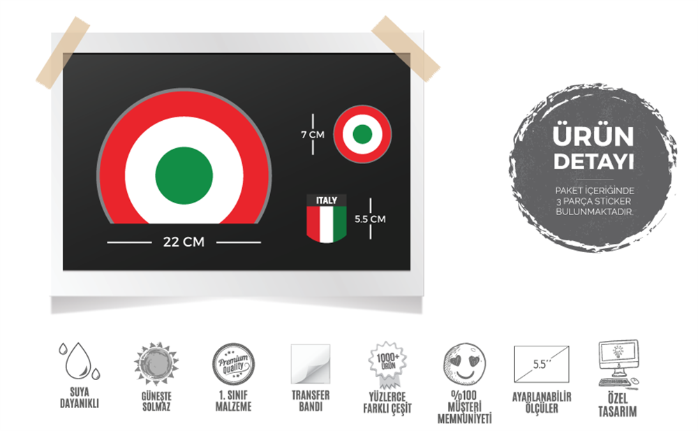 STS25 22cm (Büyük Boy) Yeşil Kırmızı Yarım Yuvarlak Sticker Seti