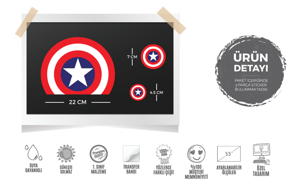 STS26 22cm (Büyük Boy) Yıldızlı Yarım Yuvarlak Sticker Seti