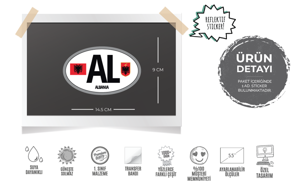 ULK23 Arnavutluk (AL) Reflektif Ulke Etiketi