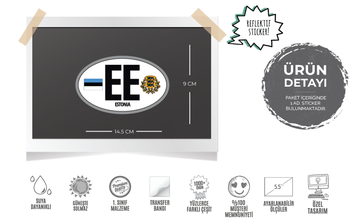 ULK55 Estonya  (EE) Reflektif Ulke Etiketi