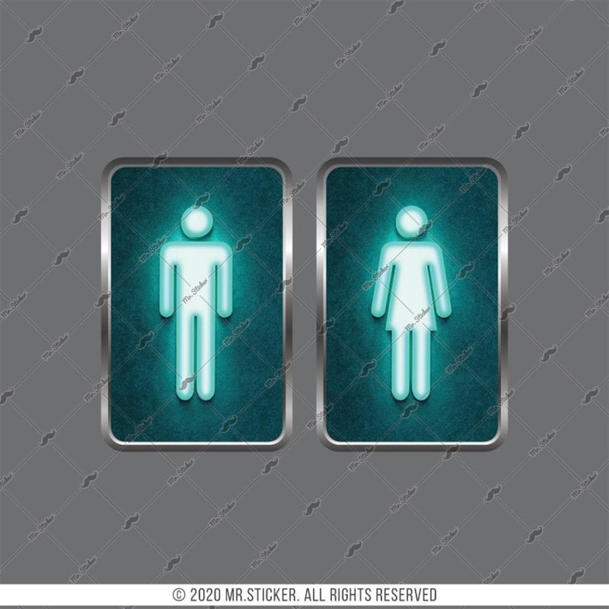 WC33 Yesil Neon Efektli Bay Bayan Tuvalet Simgesi Seti