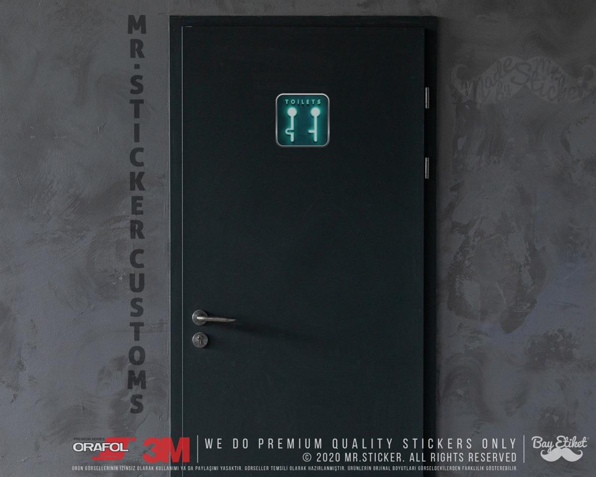 WC34 Yesil Neon Efektli Unisex Tuvalet Simgesi Etiketi