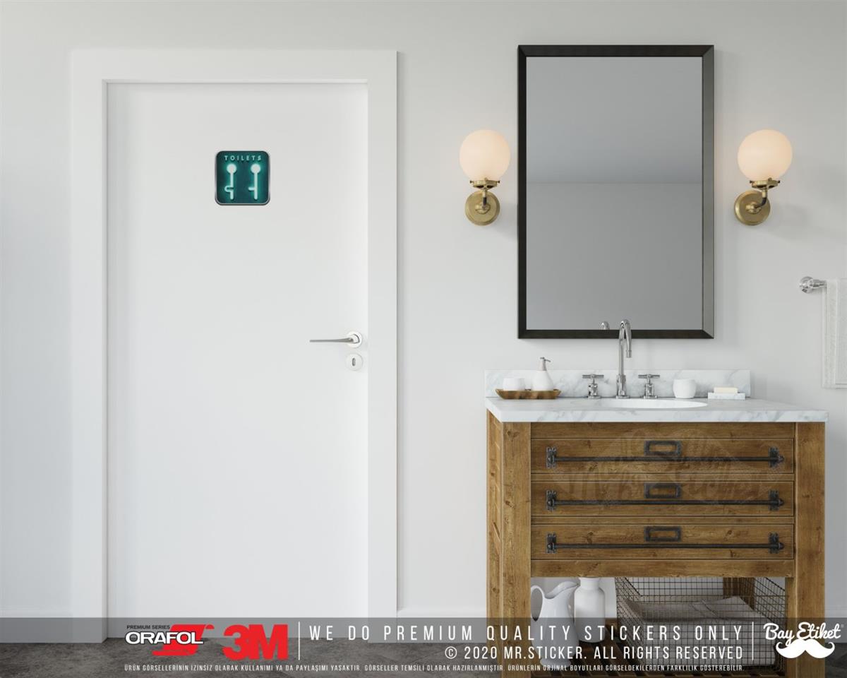 WC34 Yesil Neon Efektli Unisex Tuvalet Simgesi Etiketi