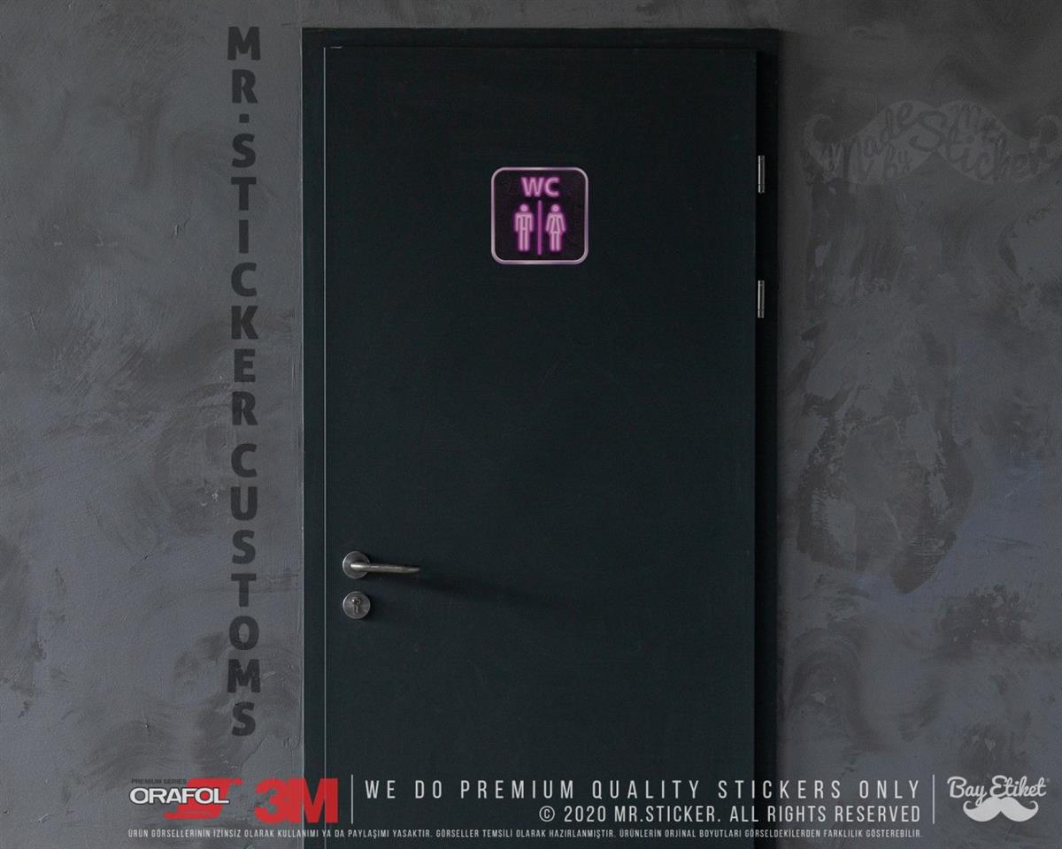 WC35 Mor Neon Efektli Unisex Tuvalet Simgesi Etiketi