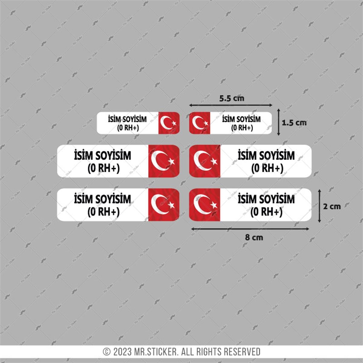 BT10 Isme Ozel Reflektif Kan Grubu Etiket Seti