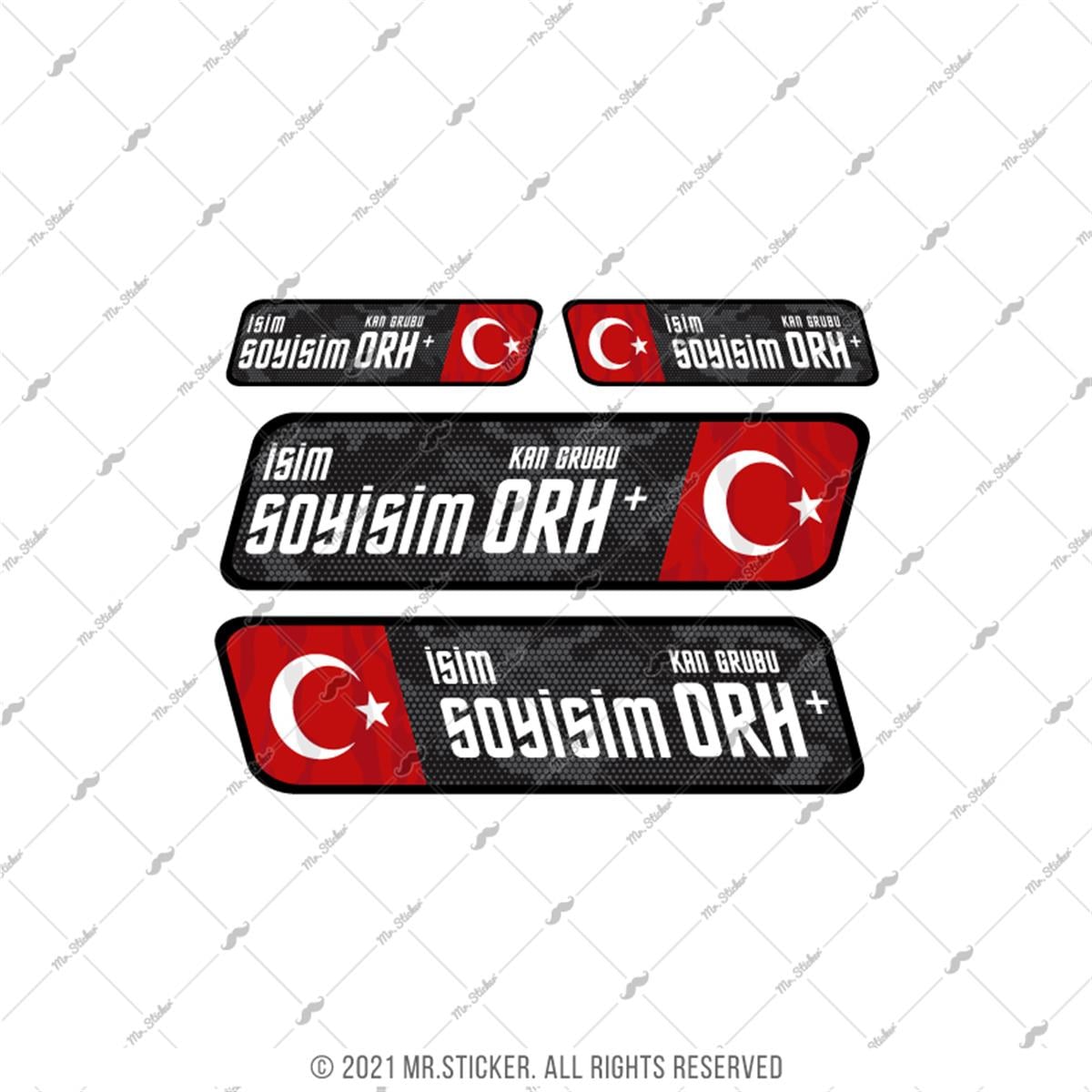 BT60 Kamuflaj Desenli Isme Ozel Kan Grubu Etiket Seti