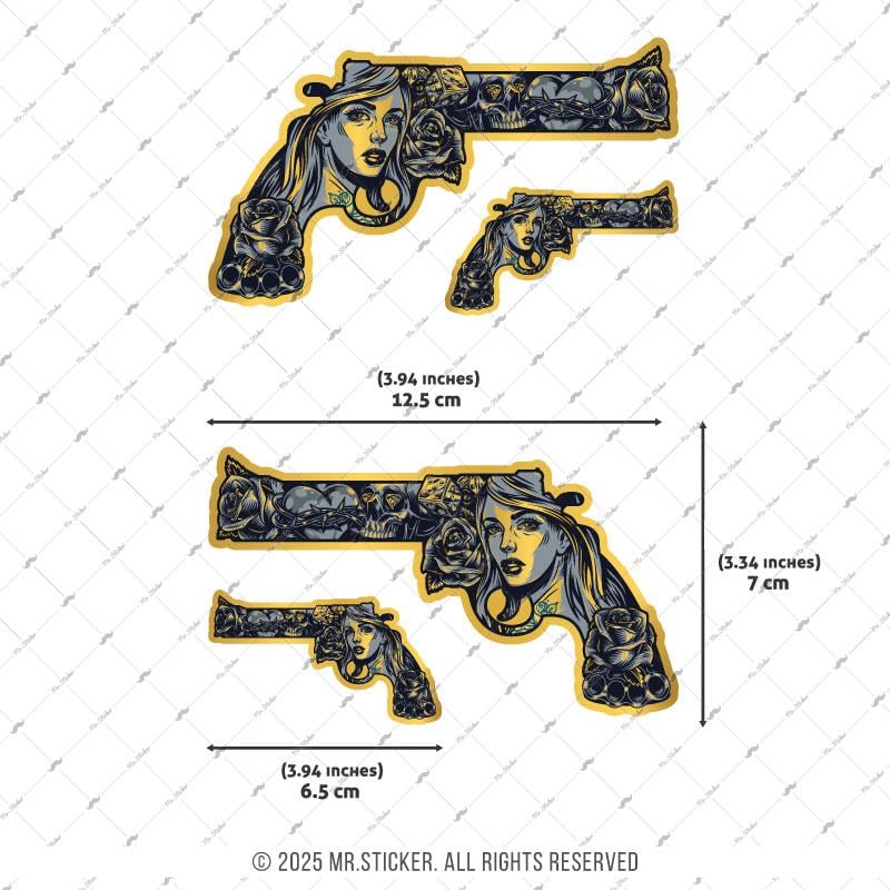 GLD17 Altın Seri Gangsta Motifli Pistol Etiketi Simetrik Dörtlü Set
