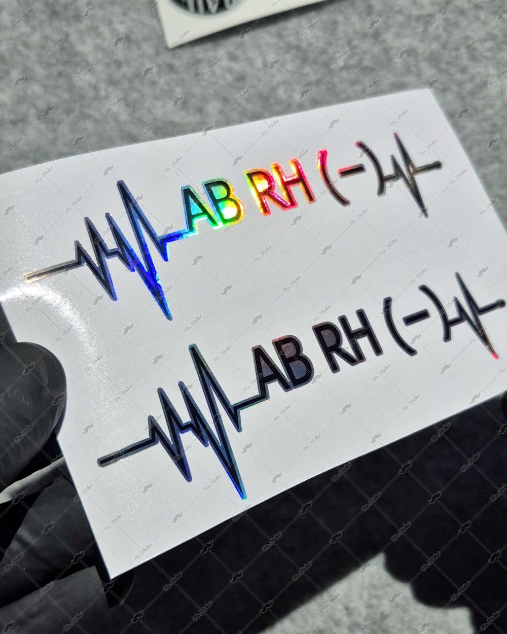 HLGBT48 Hologram Kalp Ritmi Desenli AB Rh Negatif (-) Kan Grubu Etiketi 2 li Set