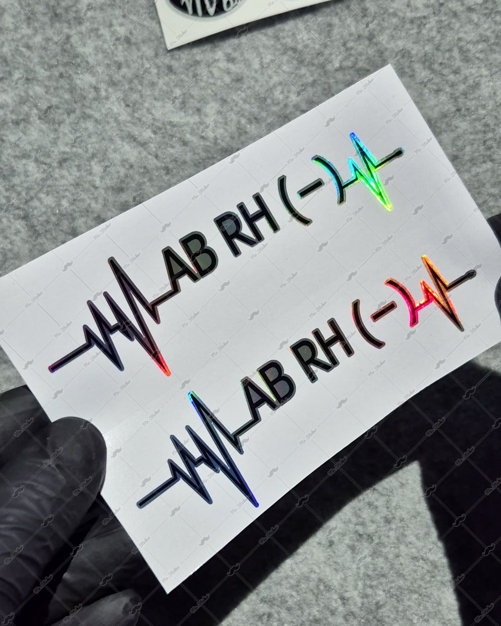 HLGBT48 Hologram Kalp Ritmi Desenli AB Rh Negatif (-) Kan Grubu Etiketi 2 li Set