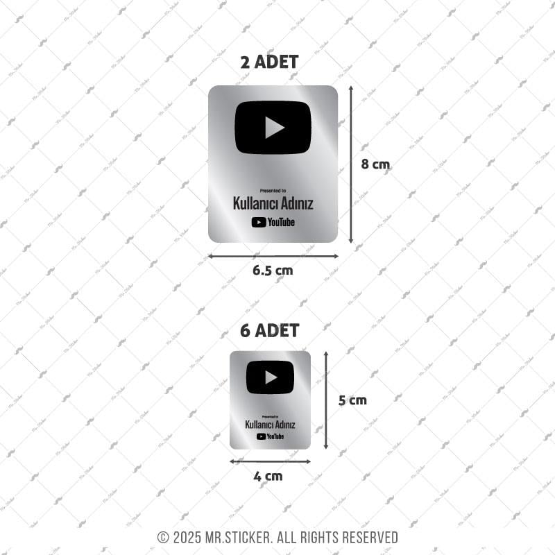SMYTB29 Platin Görünümlü YouTube Kullanıcı Adı Etiketi 8 Parça Set