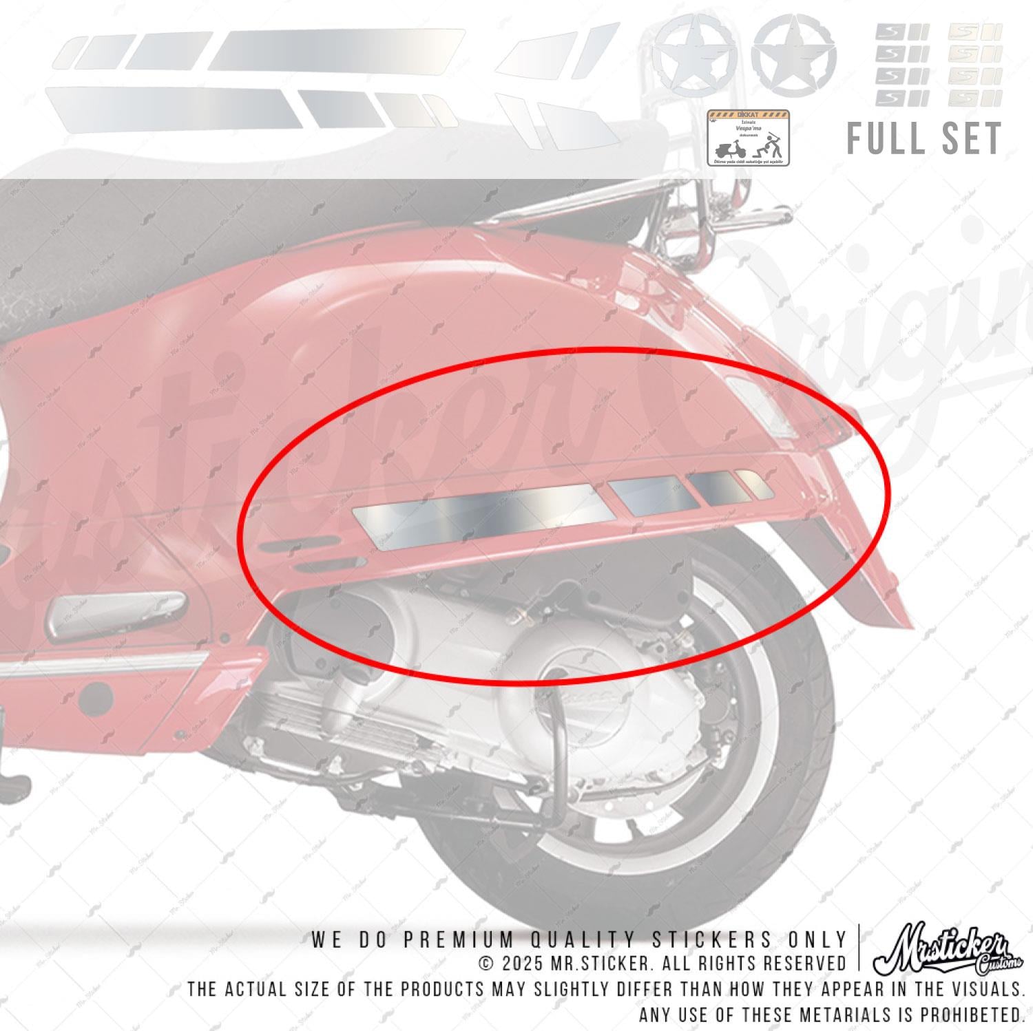 STS11 Parlak Krom Renk Vespa GTS250 GTS300 Uyumlu Yan Çıta Sticker Seti