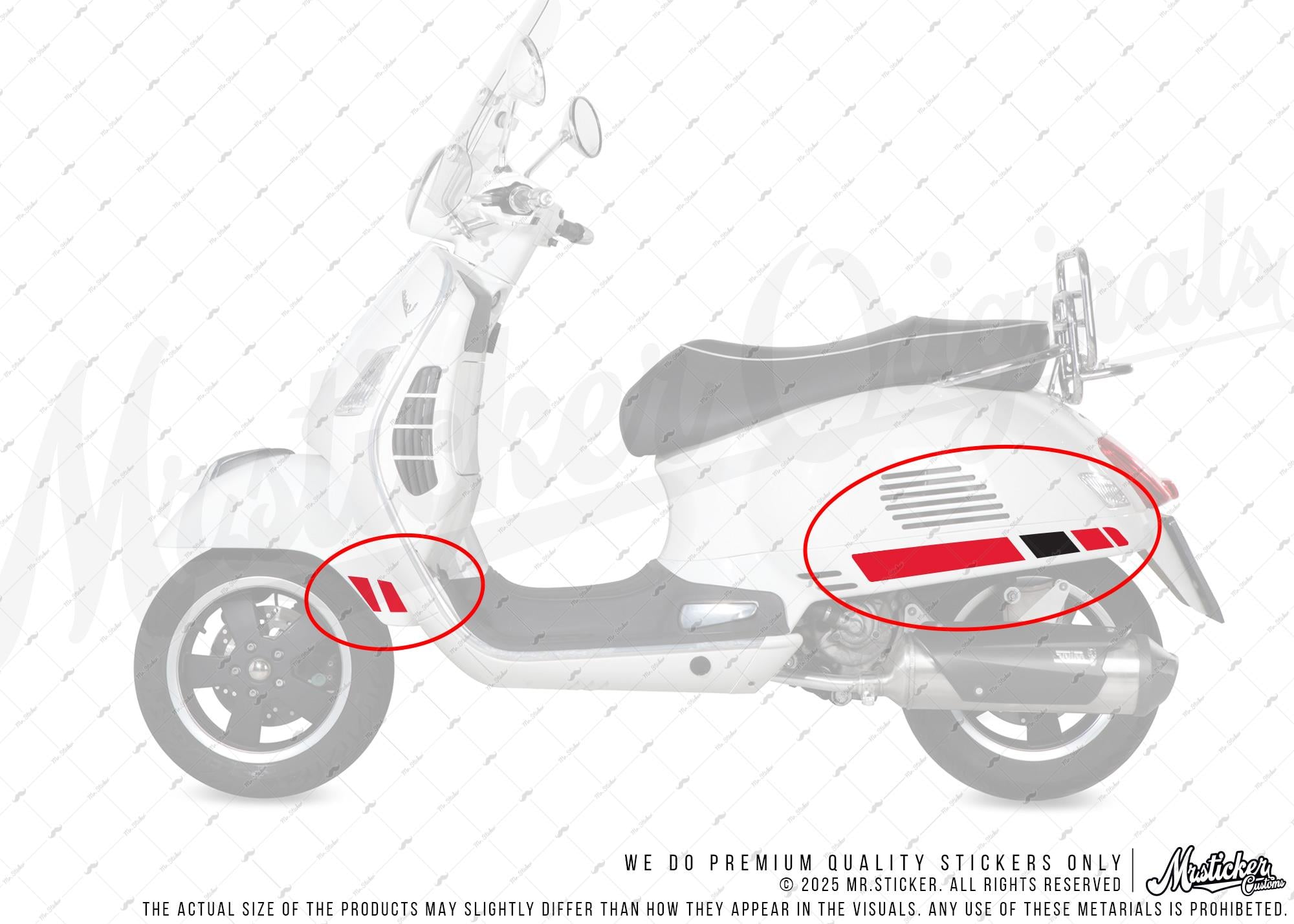 STS7 Kırmızı Siyah Vespa GTS250 GTS300 Uyumlu Yan Çıta Sticker Seti