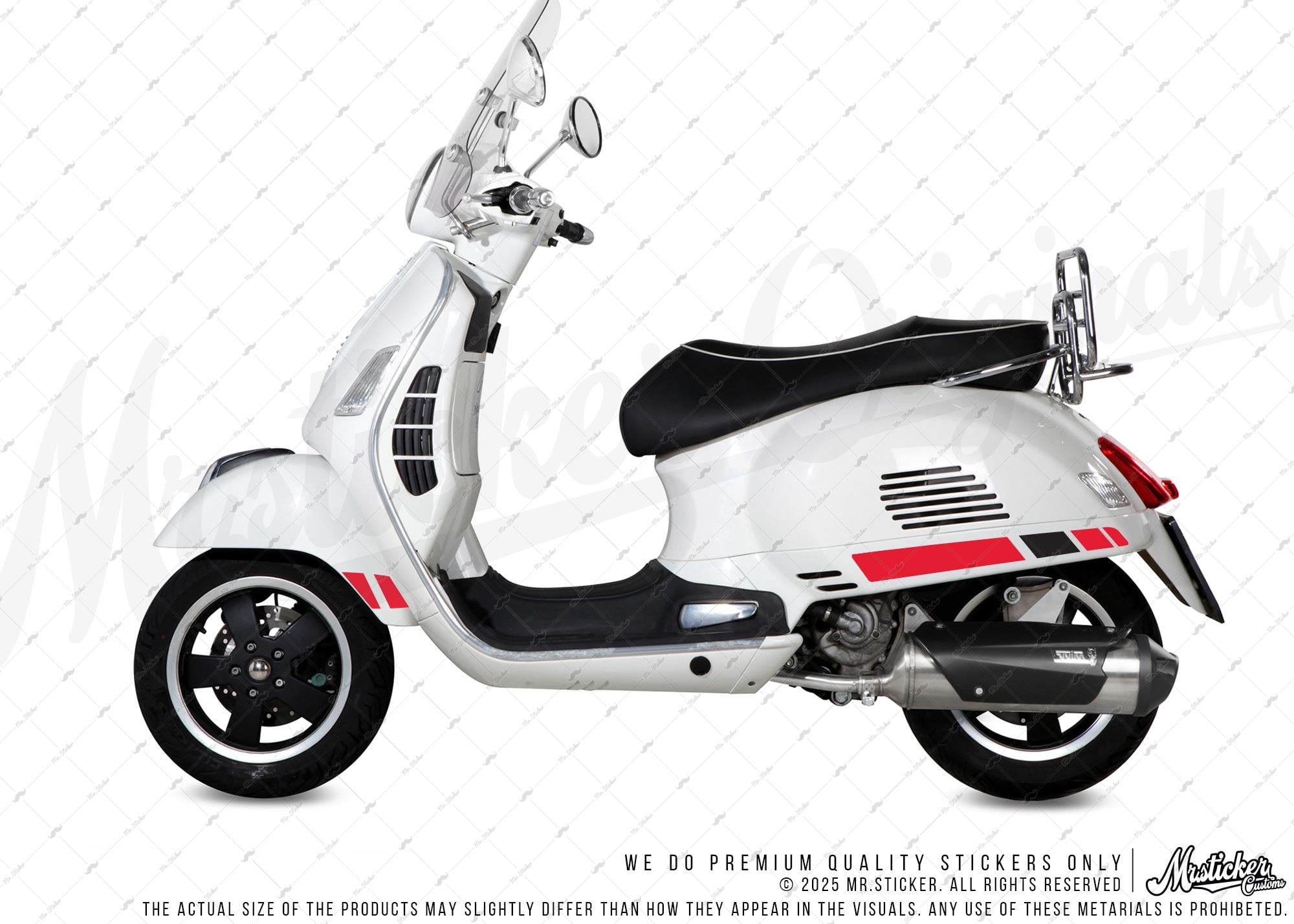 STS7 Kırmızı Siyah Vespa GTS250 GTS300 Uyumlu Yan Çıta Sticker Seti
